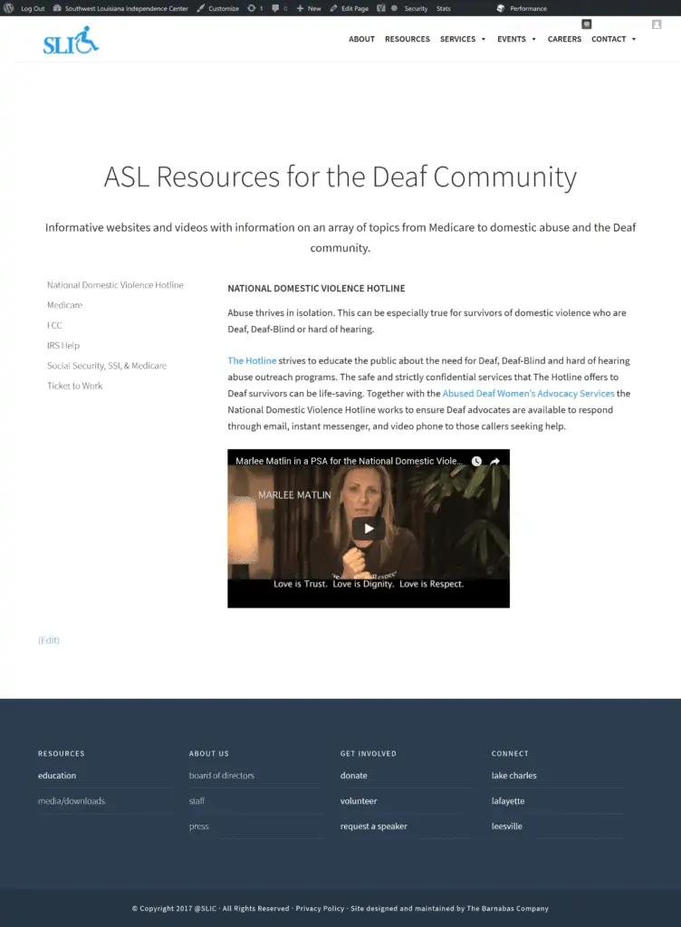 SLIC Resources for the Deaf on Southwest Louisiana Independence Center webpage